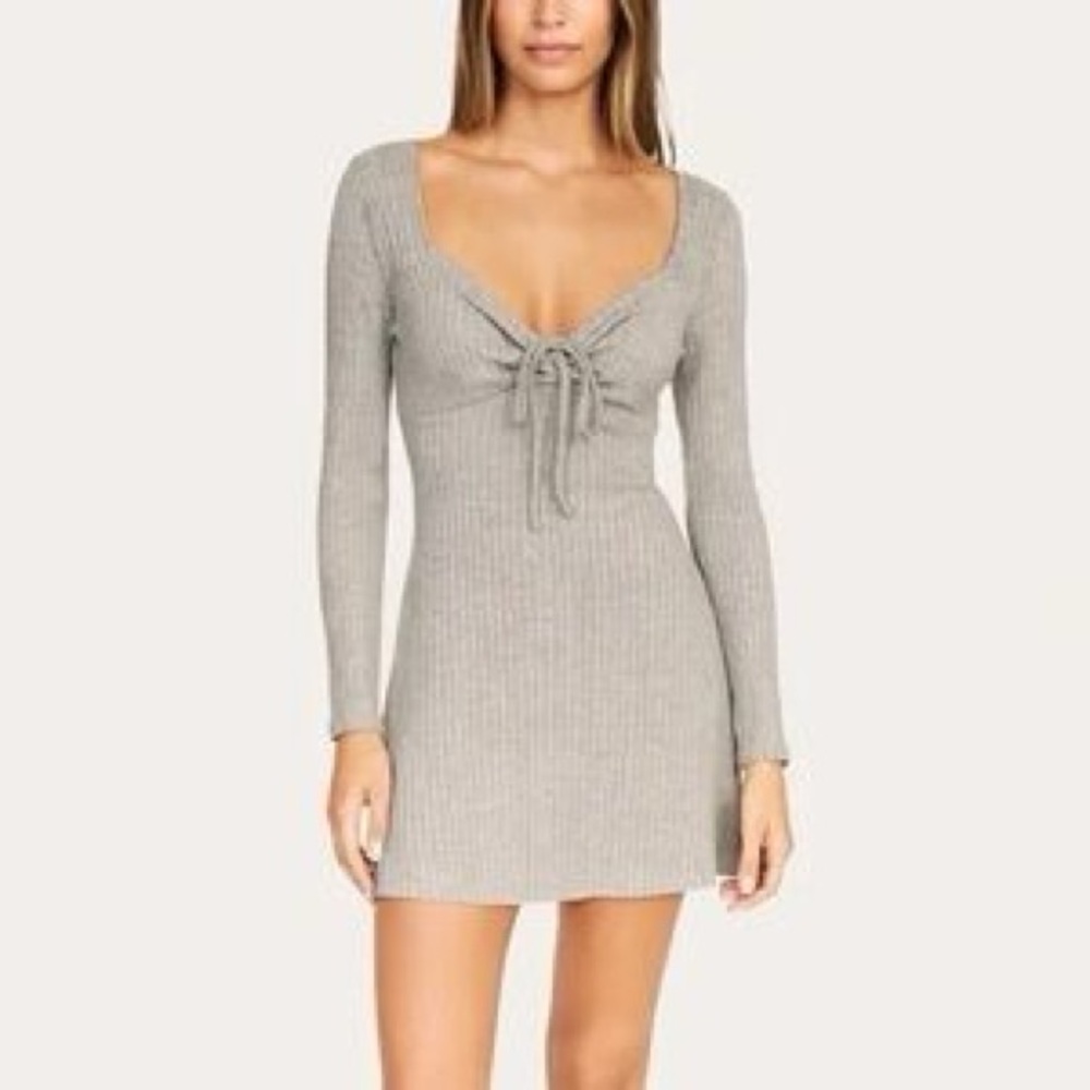 Lush Gray Ribbed Knit Mini Dress, S